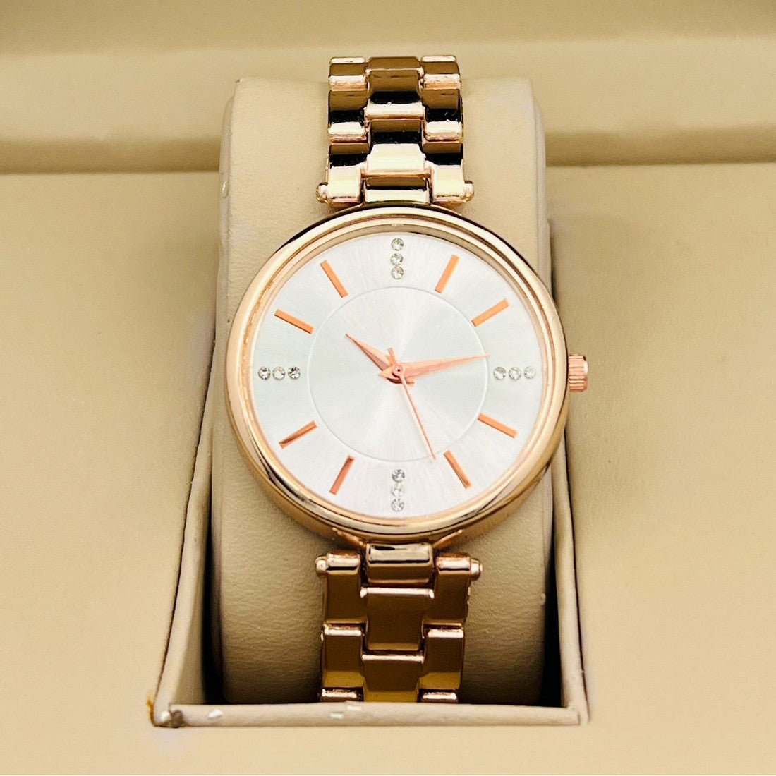 MITLUN Rose Gold Metallic Strap Analog Wristwatch for Women, Diamond Studded Round dial MTW-001